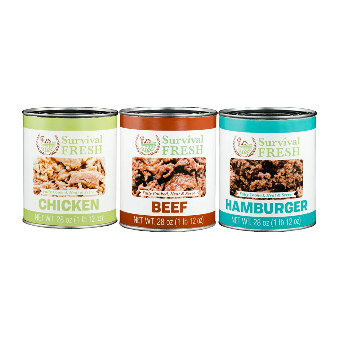 3 PROTEIN MIXED CANNED MEAT 28OZ   FREE MYSTERY GEAR