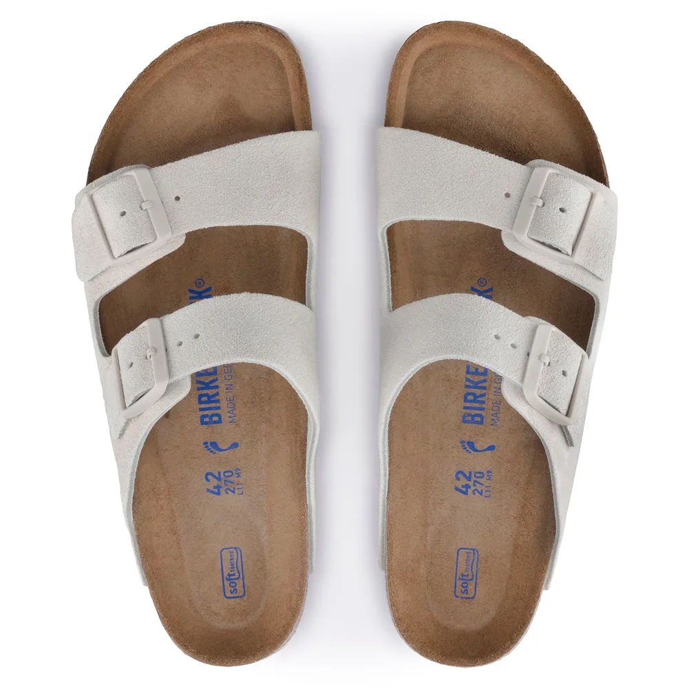 Arizona Soft Footbed in Antique White Suede Narrow Width by Birkenstock