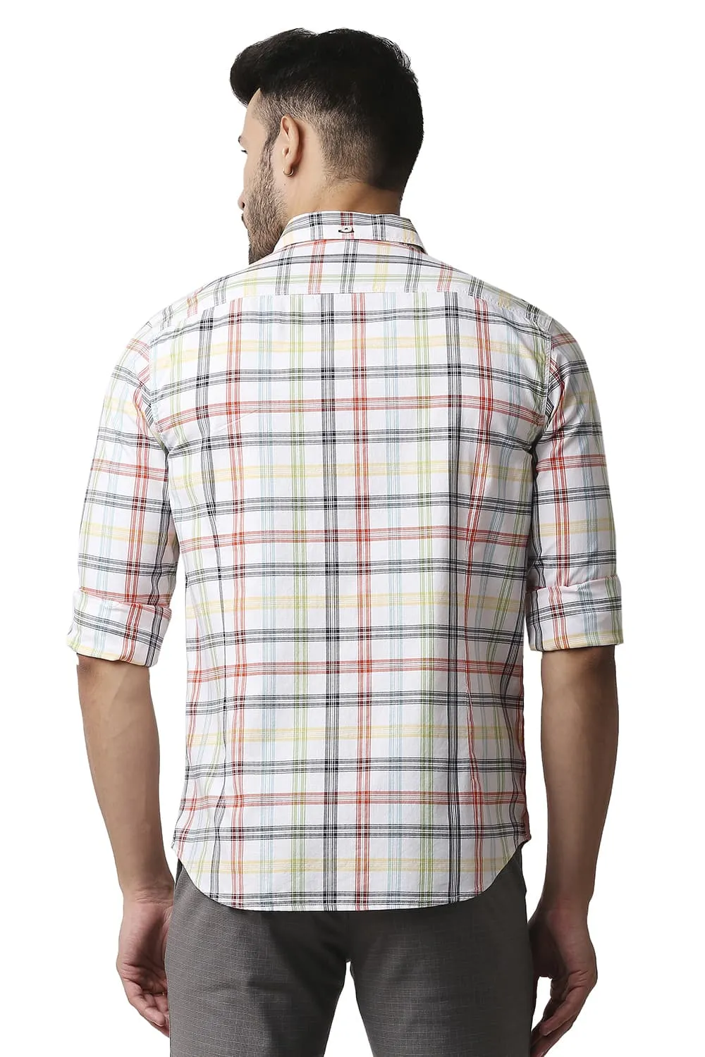 Basics Slim Fit Herring Bone Twill Checks Shirt