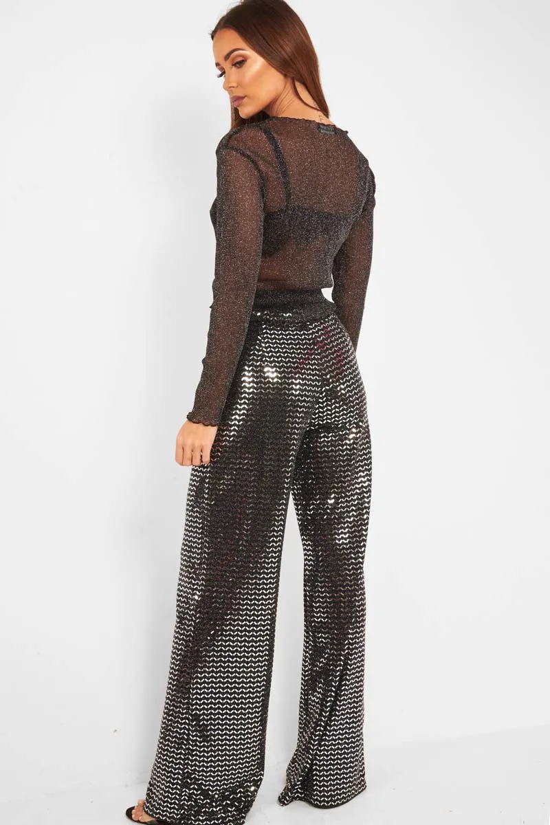 Black Glitter Wide Leg Trousers - Kimberlie