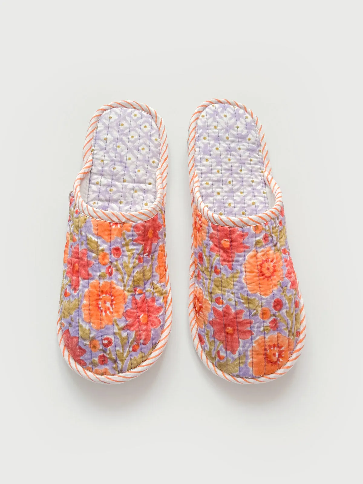 Block Print House Slippers, Lilac