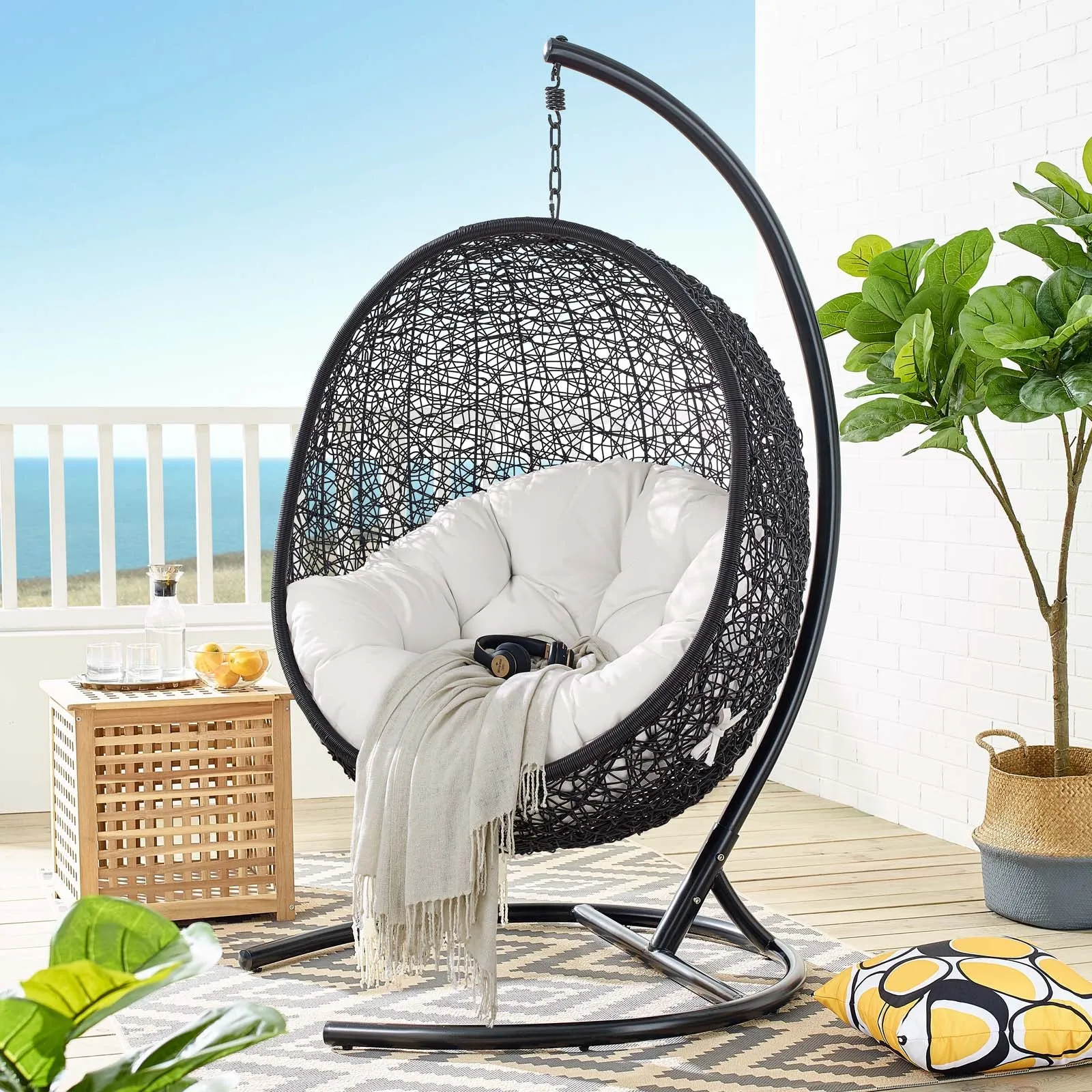 Encase Sunbrella® Swing Outdoor Patio Lounge Chair With Stand