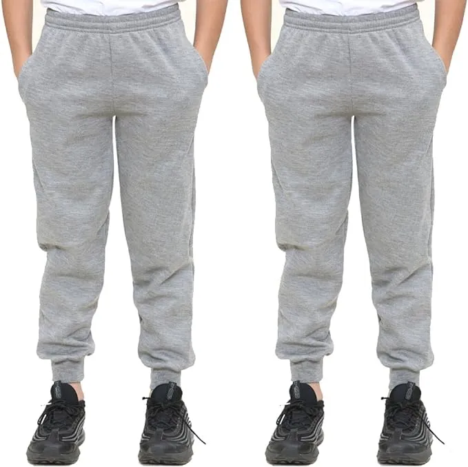 KHIM Fleece Pack of 2 Jogging Trouser Tracksuit Bottom Pant Kids Unisex Girls Boys Activewear