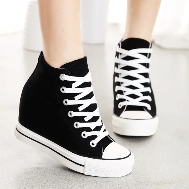 KUYUPP Superstar High Top Canvas Women Shoes Espadrilles Spring Autumn Women's Wedges Shoes Lace Up Casual Shoes Sapatilha YD120