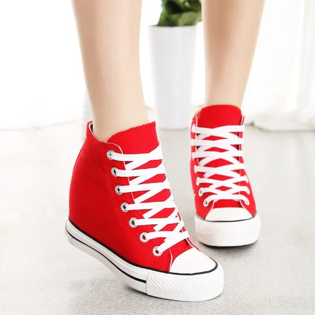 KUYUPP Superstar High Top Canvas Women Shoes Espadrilles Spring Autumn Women's Wedges Shoes Lace Up Casual Shoes Sapatilha YD120