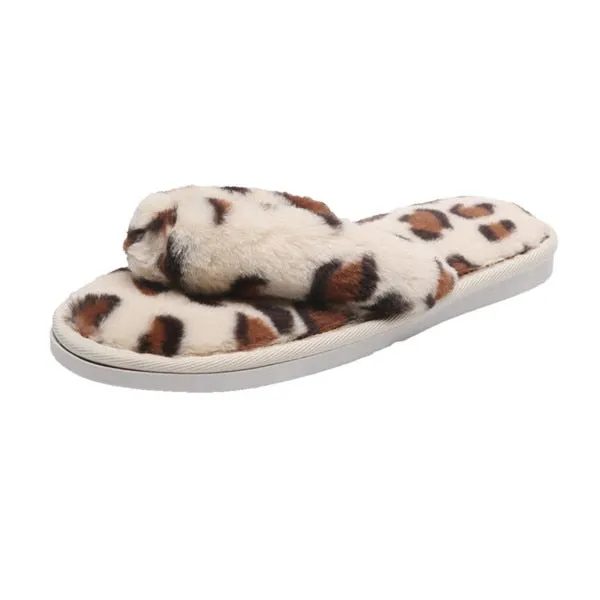 Leopard Faux-Fur Thong Slippers for Woman