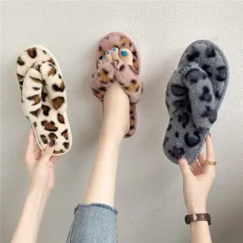 Leopard Faux-Fur Thong Slippers for Woman