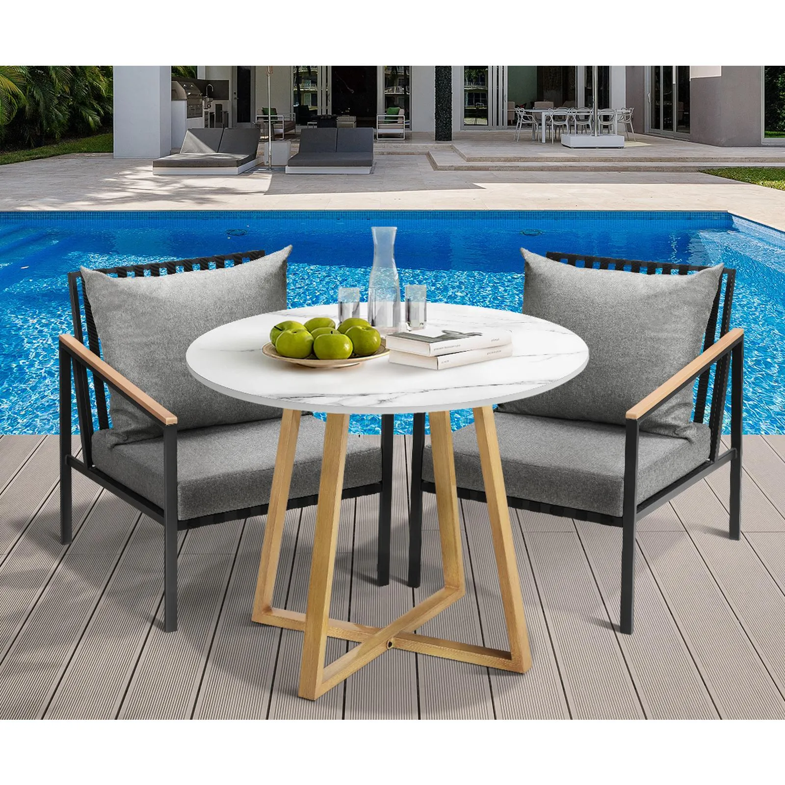 Livsip 3 Piece Outdoor Dining Setting Sintered Stone Table Patio Furniture Set