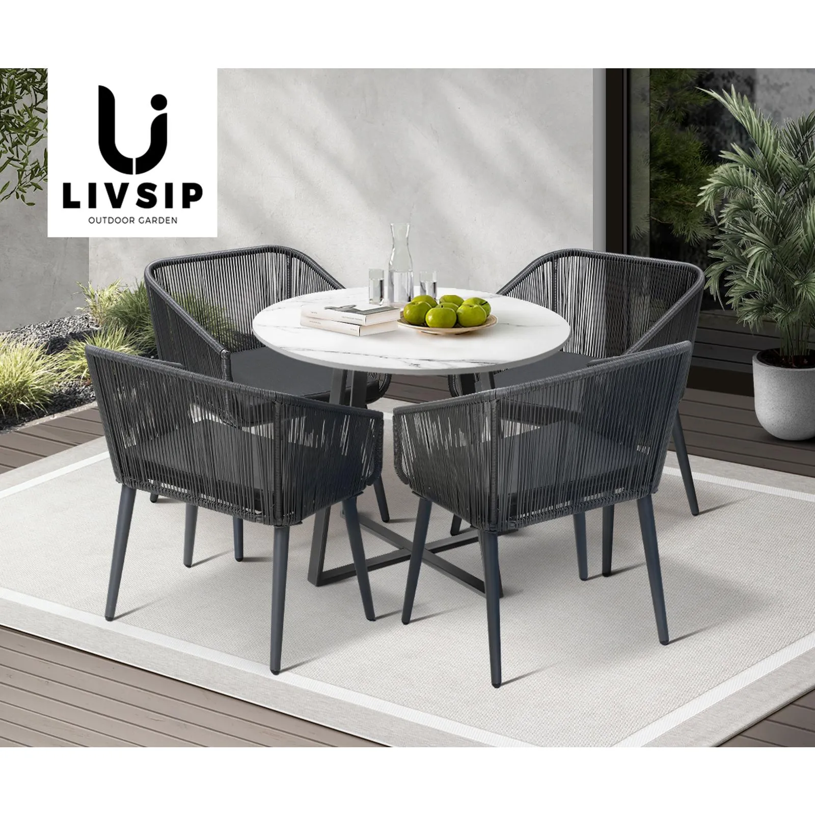 Livsip 5x Outdoor Dining Setting Sintered Stone Table Patio Furniture Bistro Set