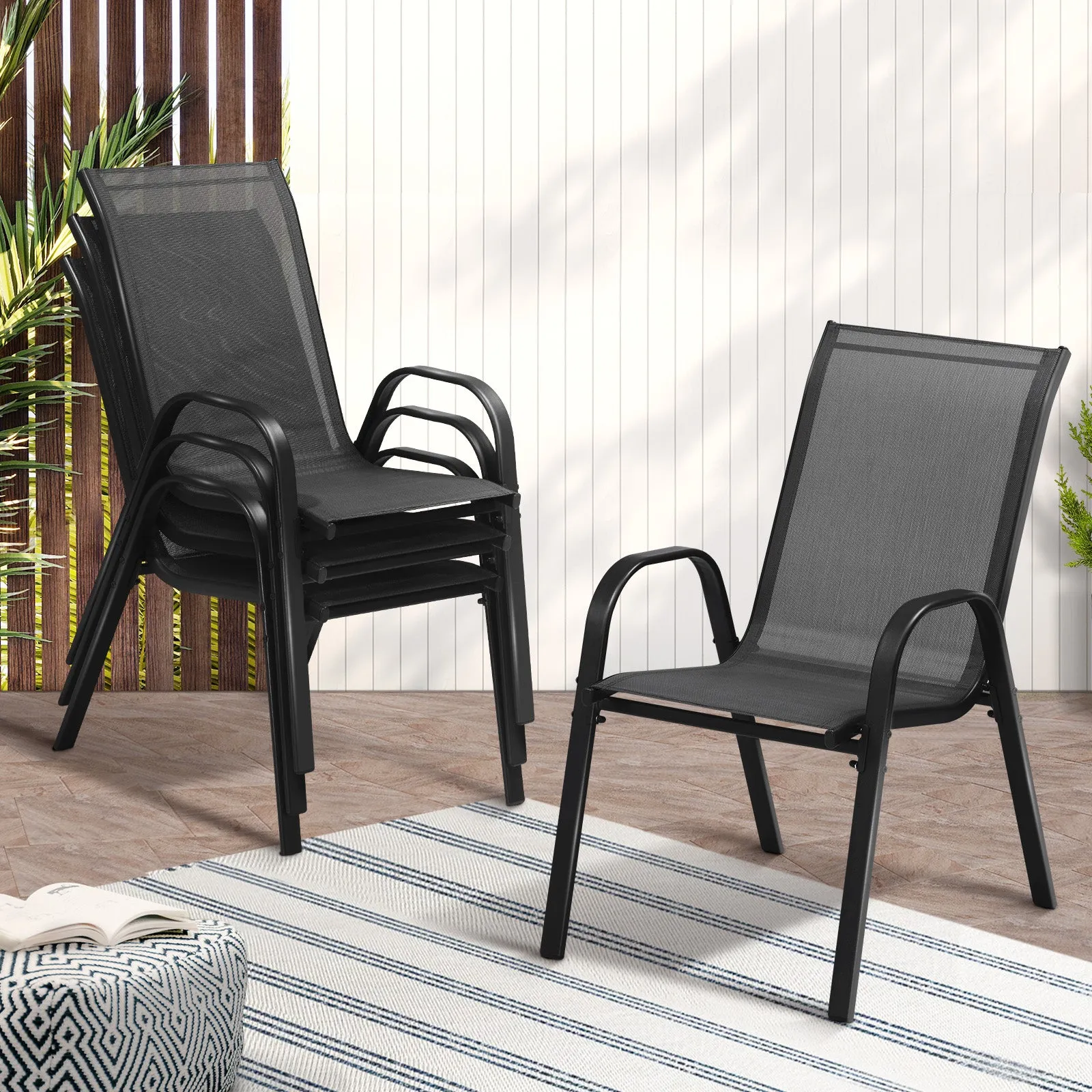 Livsip Outdoor Stackable Chairs Patio Furniture Lounge Chair Bistro Set 4 Piece