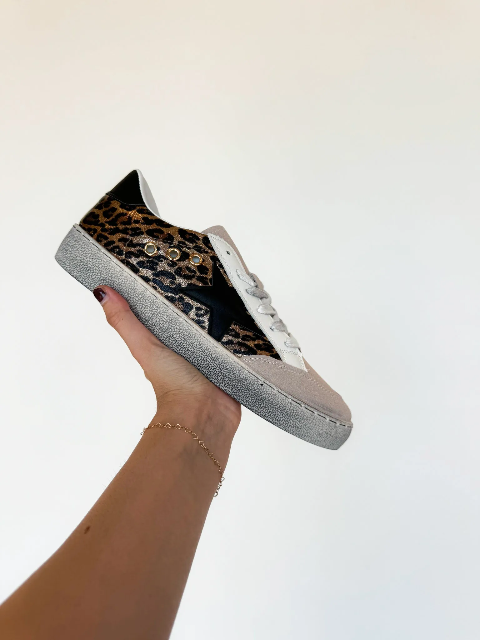 Lucie Distressed Sneakers- Gold Leopard