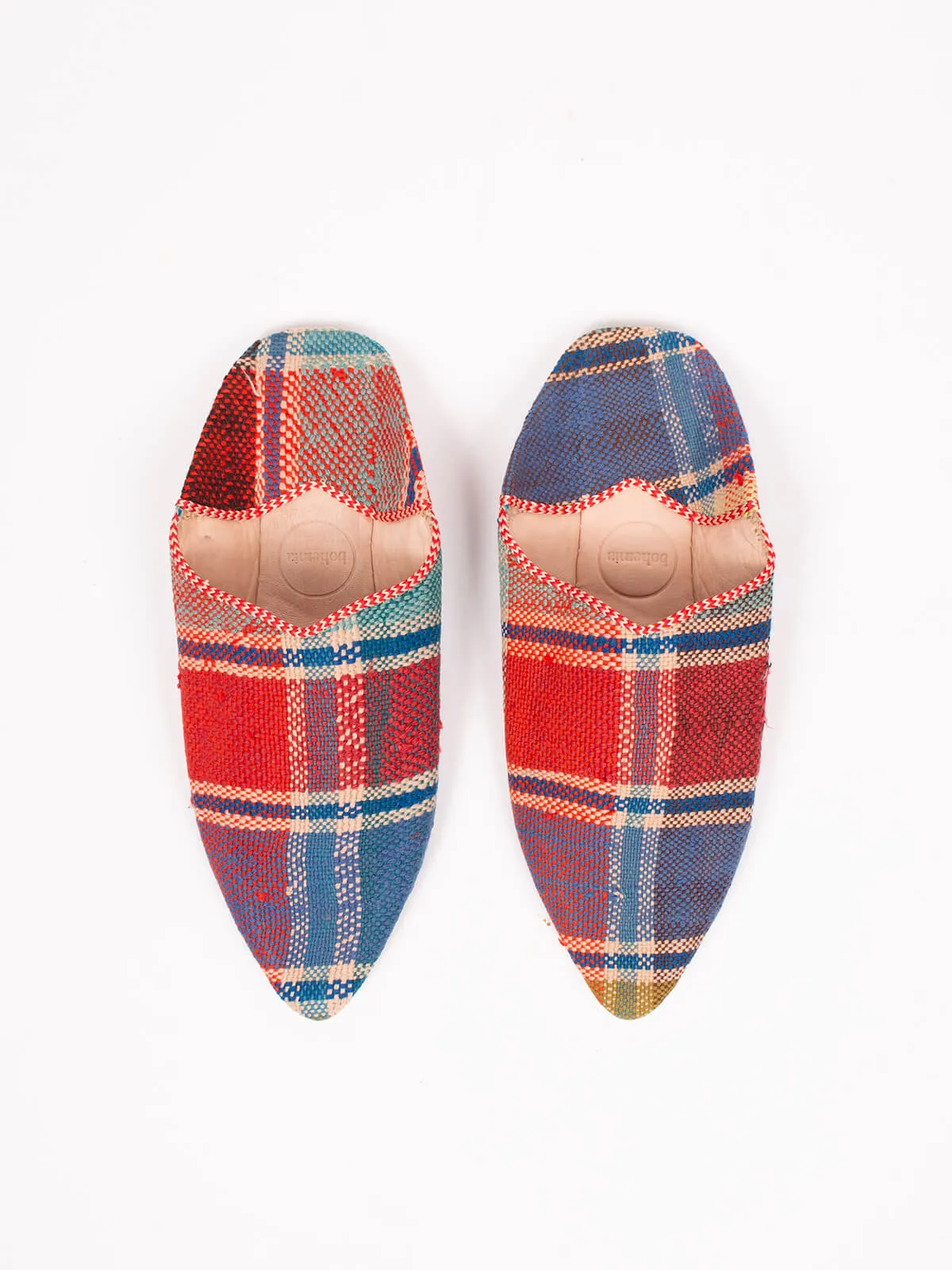 Moroccan Boujad Pointed Babouche Slippers, Fez Check