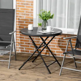 Outsunny Foldable Garden Dining Table, Round Outdoor Table with HDPE Tabletop and Steel Frame for Patio and Garden, Grey