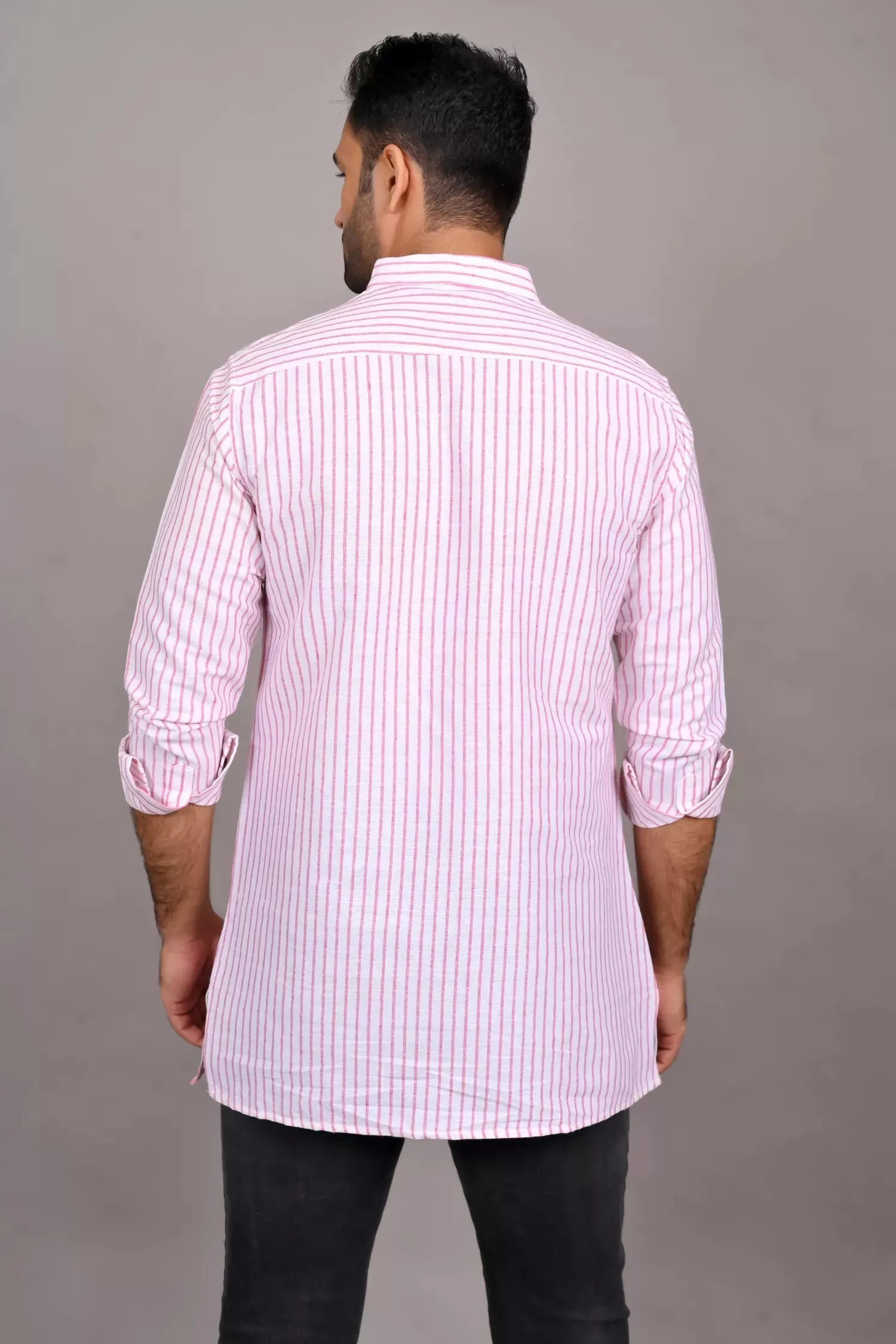 Red And White Striped Short Kurta