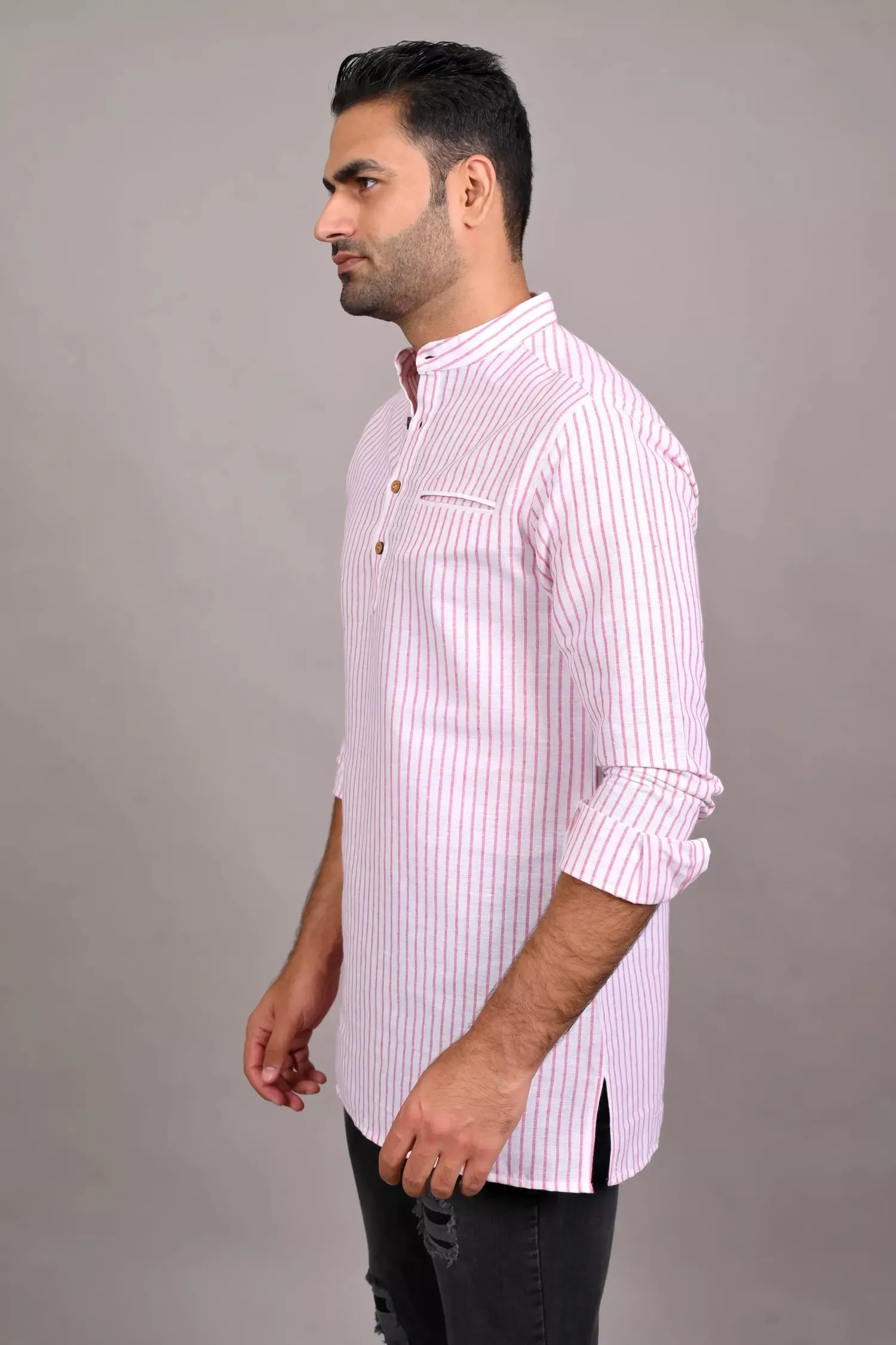 Red And White Striped Short Kurta