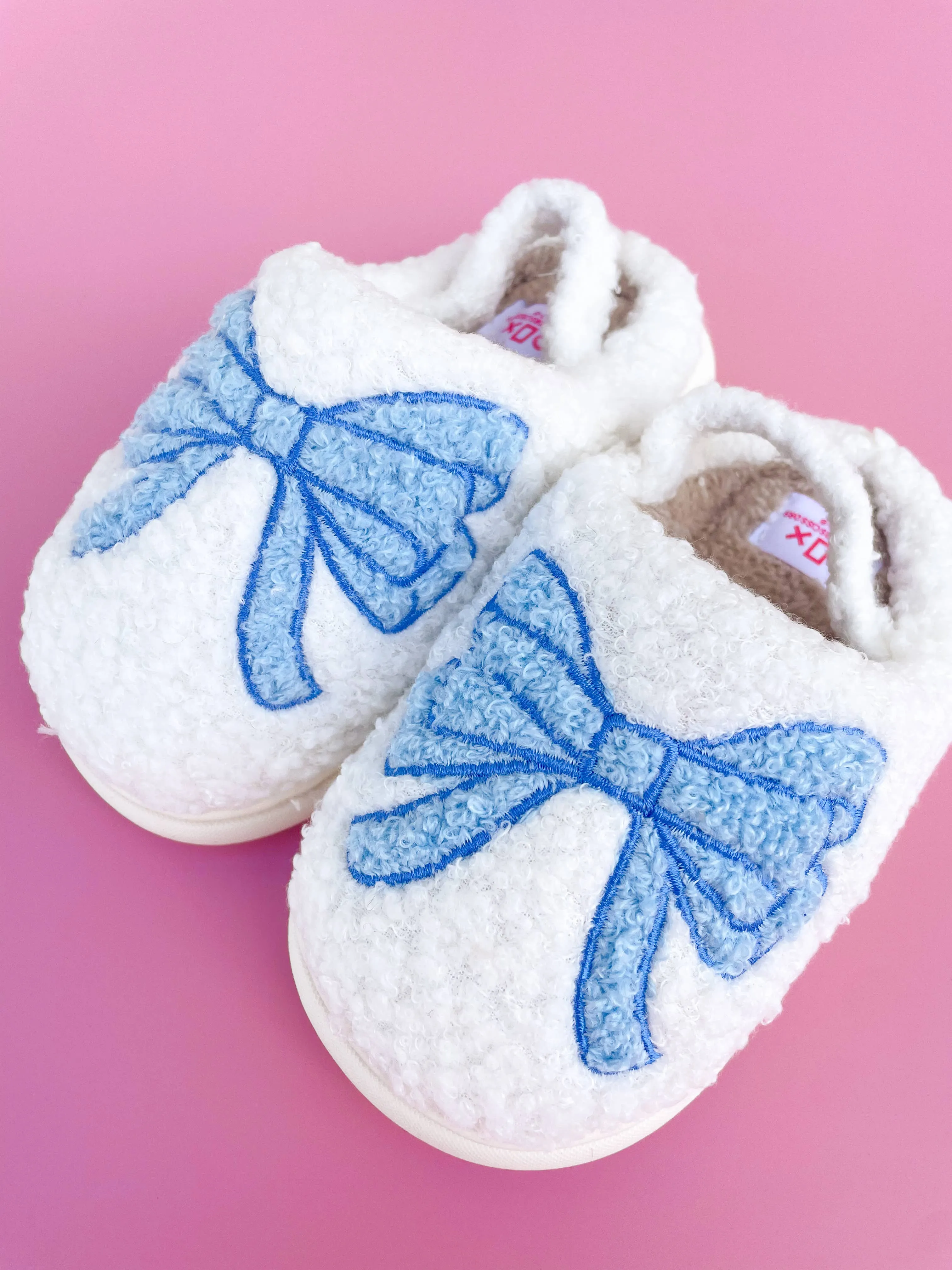 Rock Paper Scissors - Toddler/Kids Blue Bow Slippers: Large