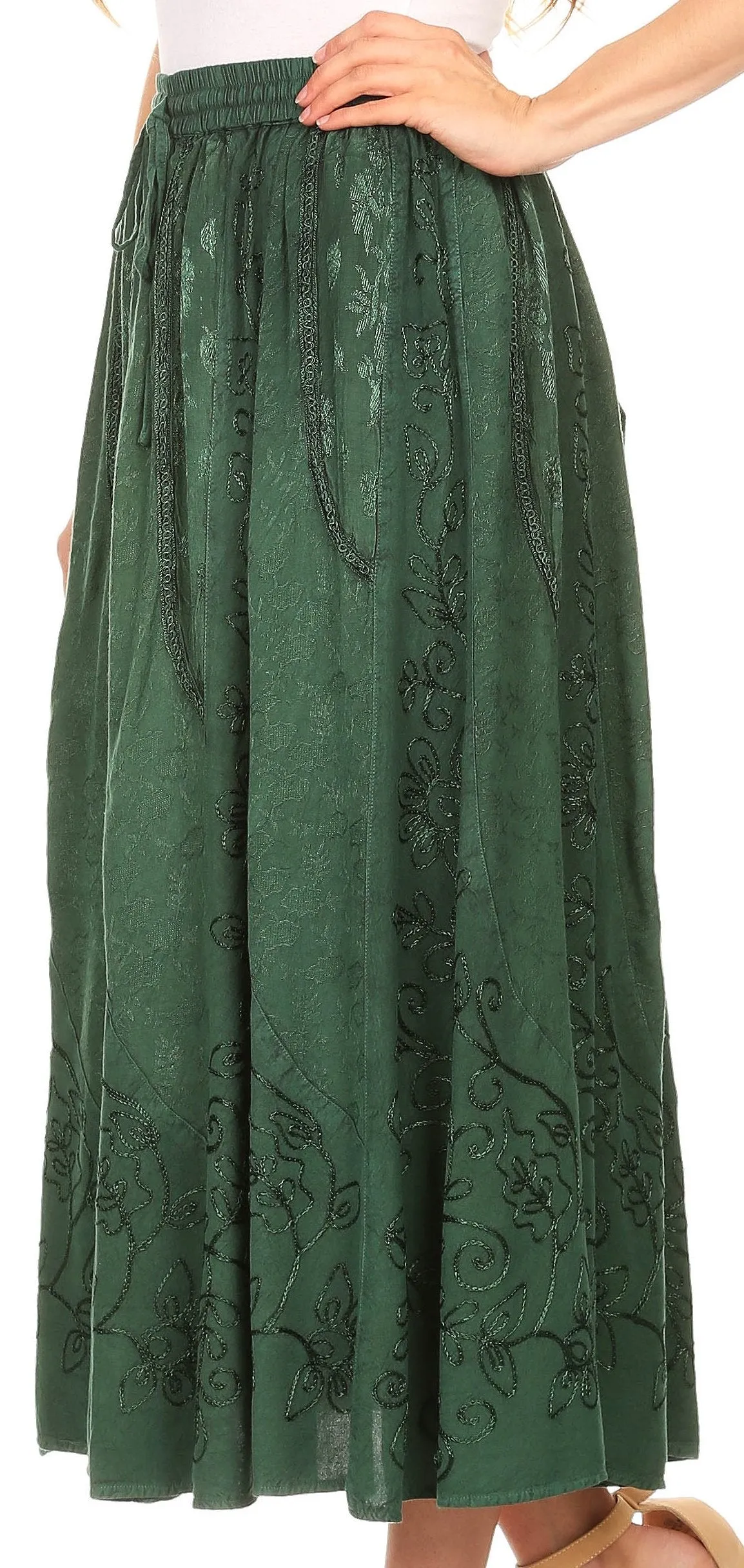 Sakkas Debora Full Length Embroidered Maxi Skirt with Adjustable Waist