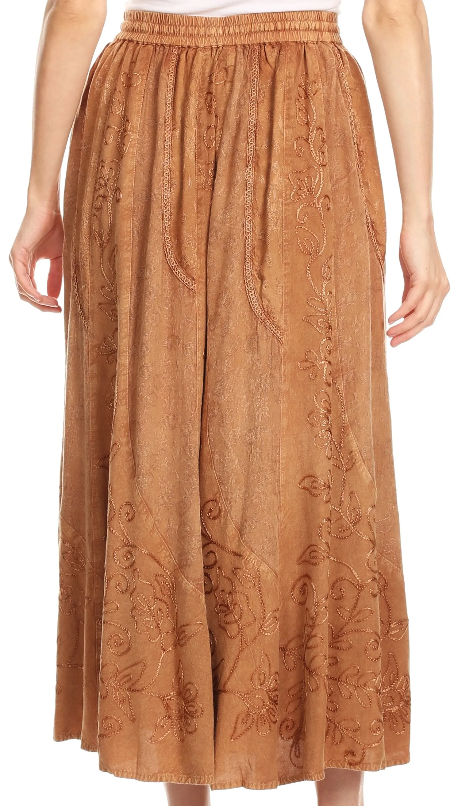 Sakkas Debora Full Length Embroidered Maxi Skirt with Adjustable Waist