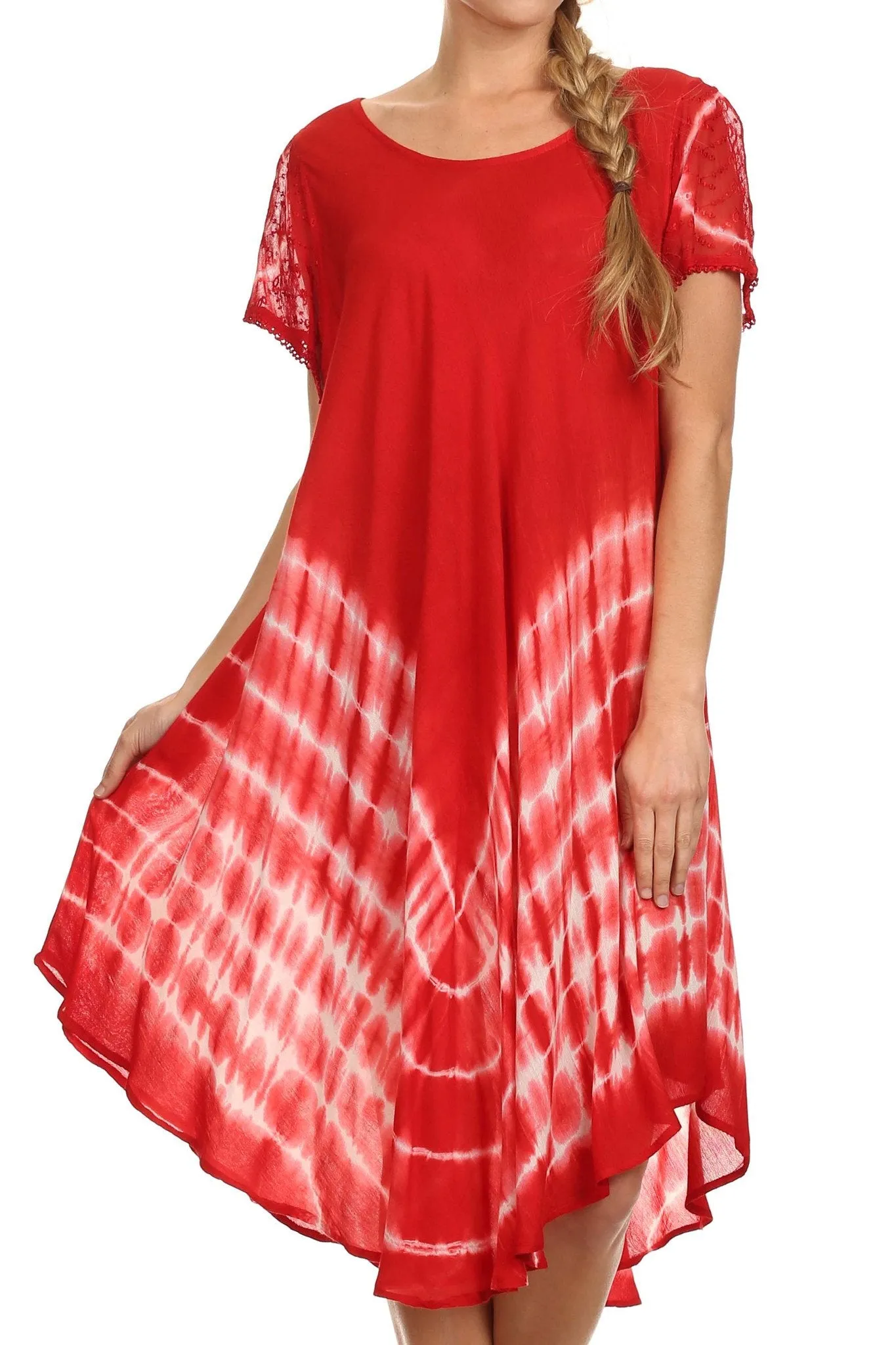 Sakkas Lively Tie Dye Cap Sleeve Caftan Dress / Cover Up