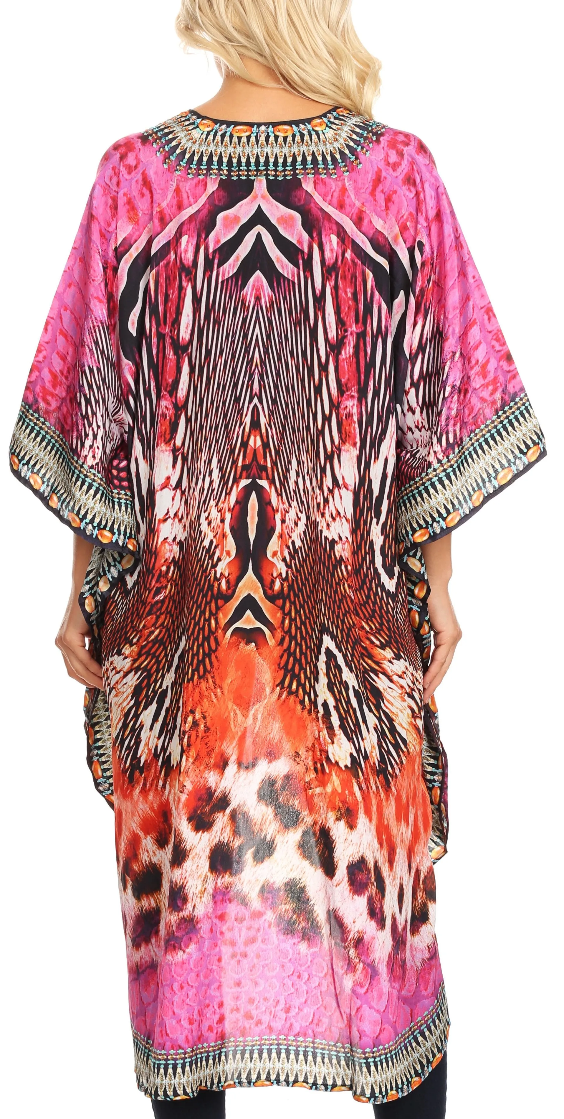 Sakkas Osiris Embellished Hi Low V-Neck Clasp Beach Cover-Up Kimono Kaftan Tunic