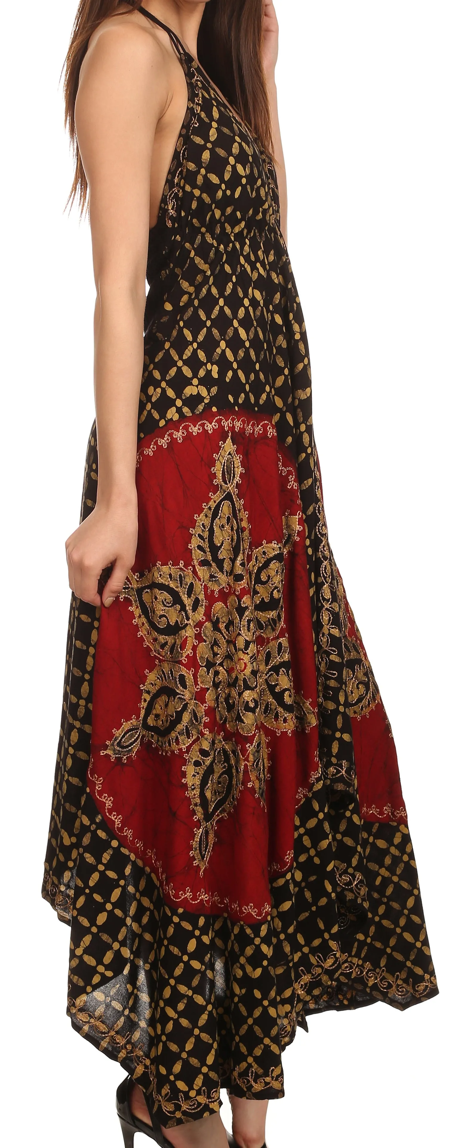 Sakkas Shana Batik Embroidered Handkerchief Hem Adjustable Halter Dress