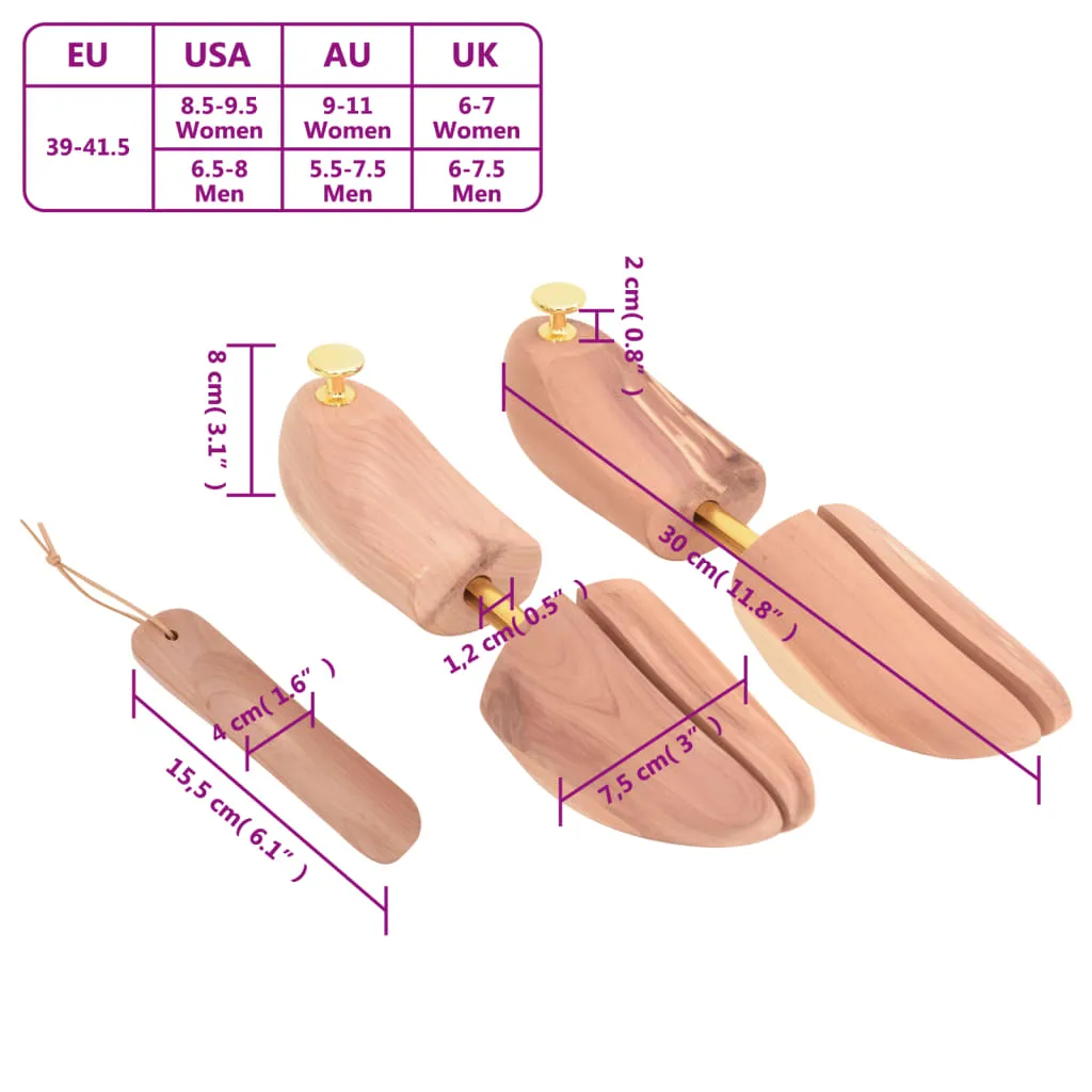 Shoe Stretcher with Shoe Horn EU 39-41.5 Solid Wood Cedar