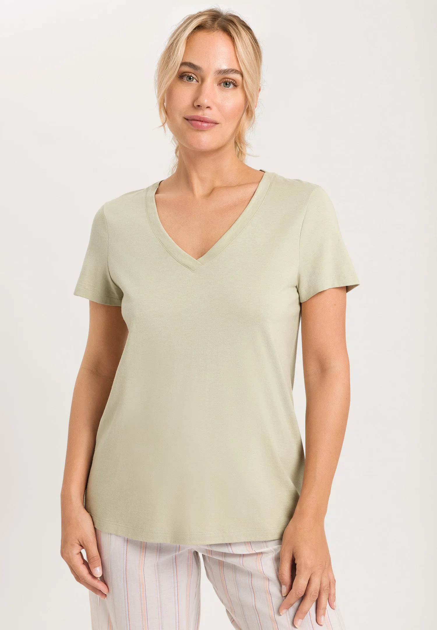 Sleep And Lounge V-Neck T-Shirt | Moss Green 77876-2720