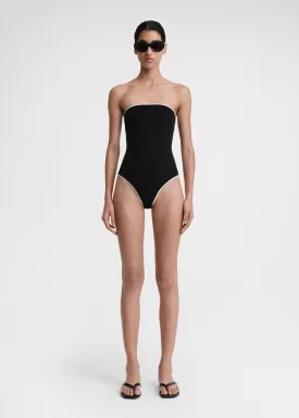 Stripe edge strapless swimsuit black