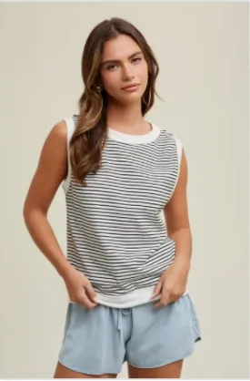 Striped Muscle Knit Tank Top