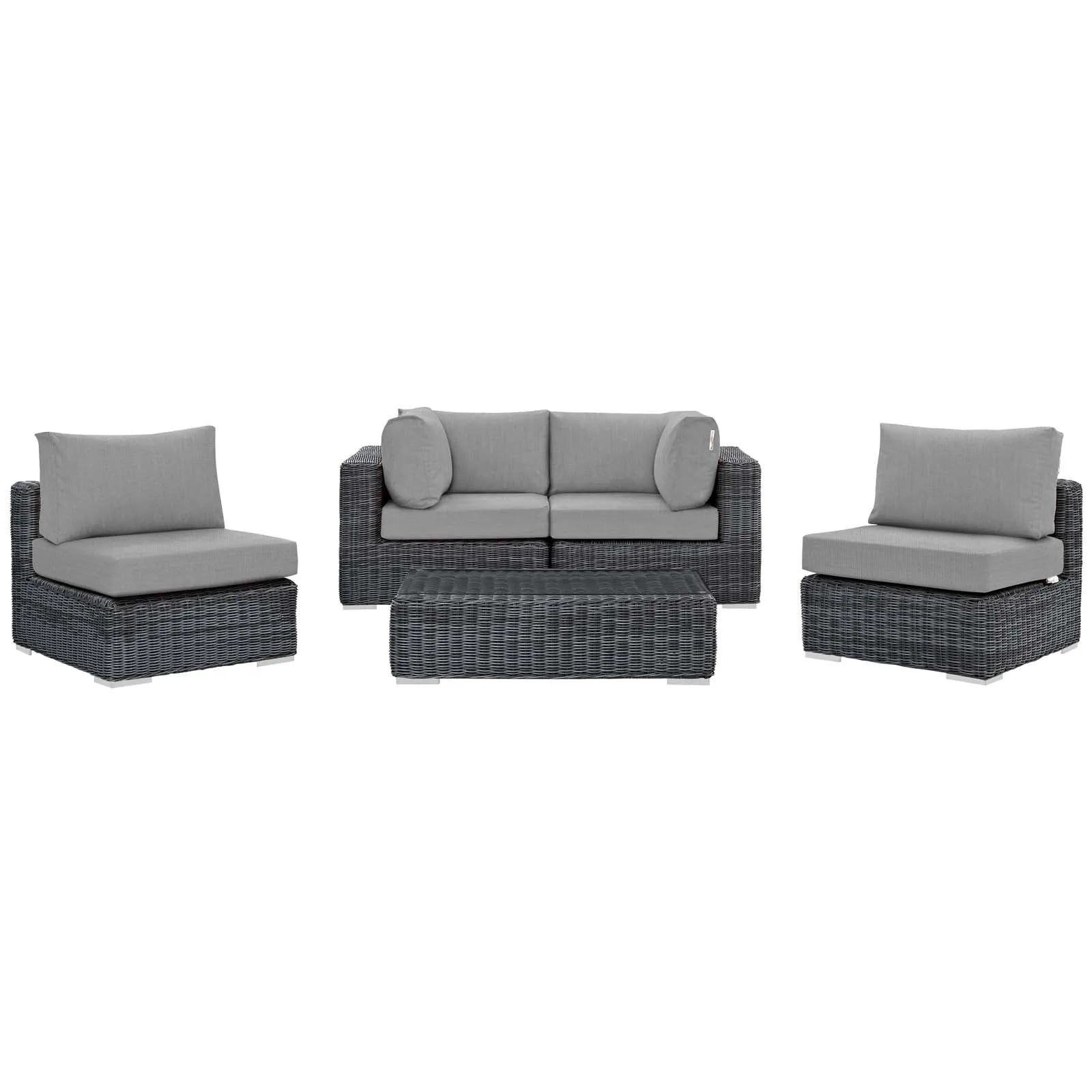 Summon 5 Piece Outdoor Patio Sunbrella® Sectional Set Canvas Gray EEI-1896-GRY-GRY-SET