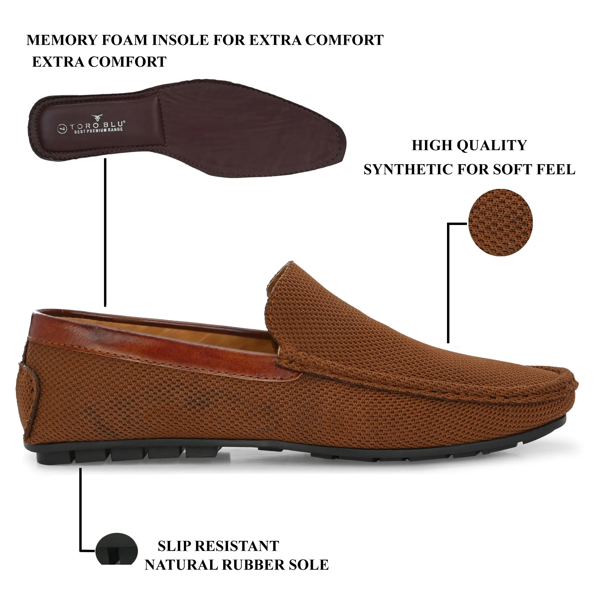 Toro Blu Knit Loafers for Men | Lightweight Shoes for Boys, Designed for All Seasons (Syrup Brown)