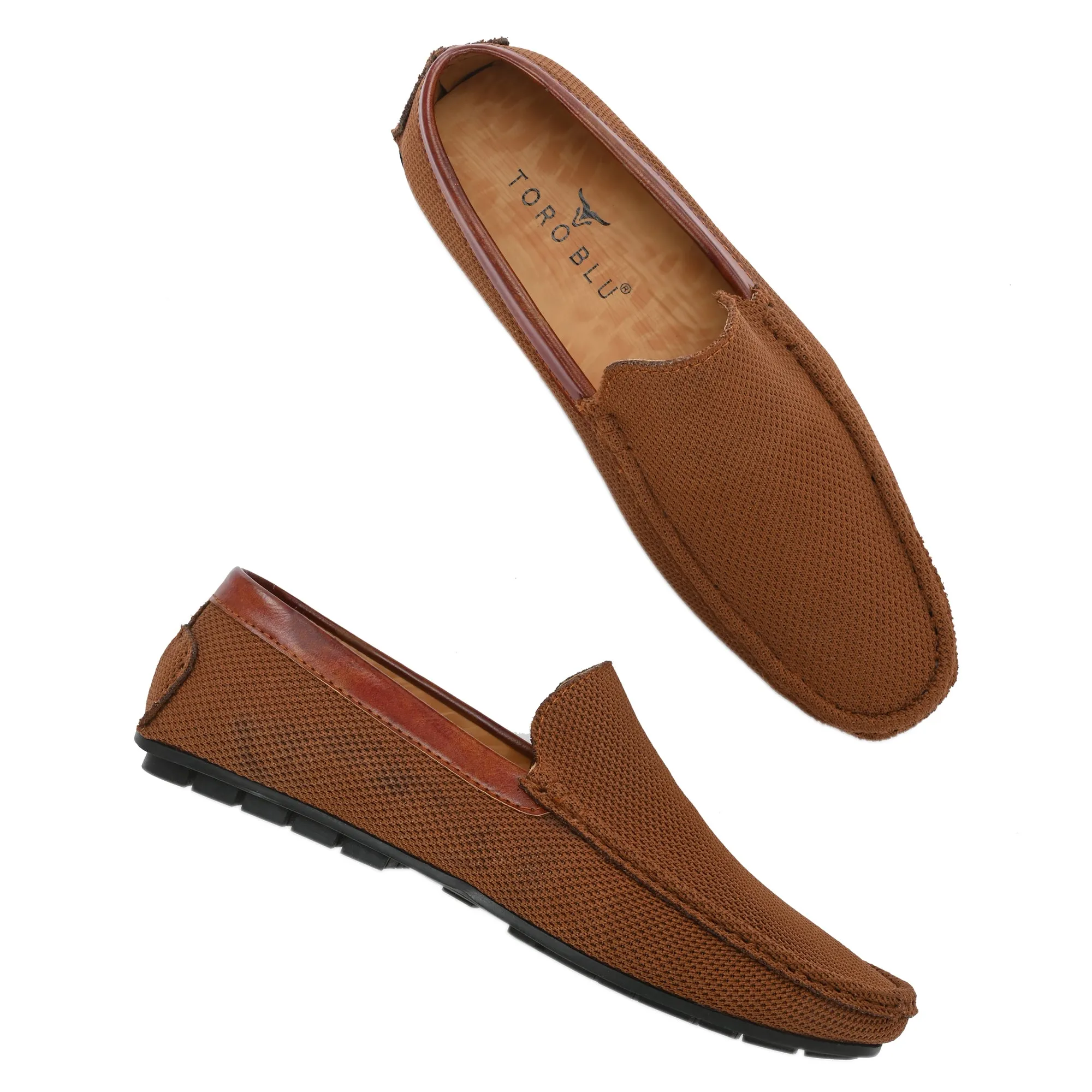 Toro Blu Knit Loafers for Men | Lightweight Shoes for Boys, Designed for All Seasons (Syrup Brown)