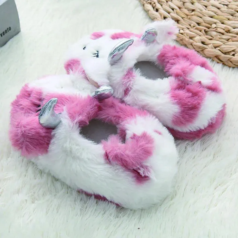 Violet & White Cow Slippers for Girls