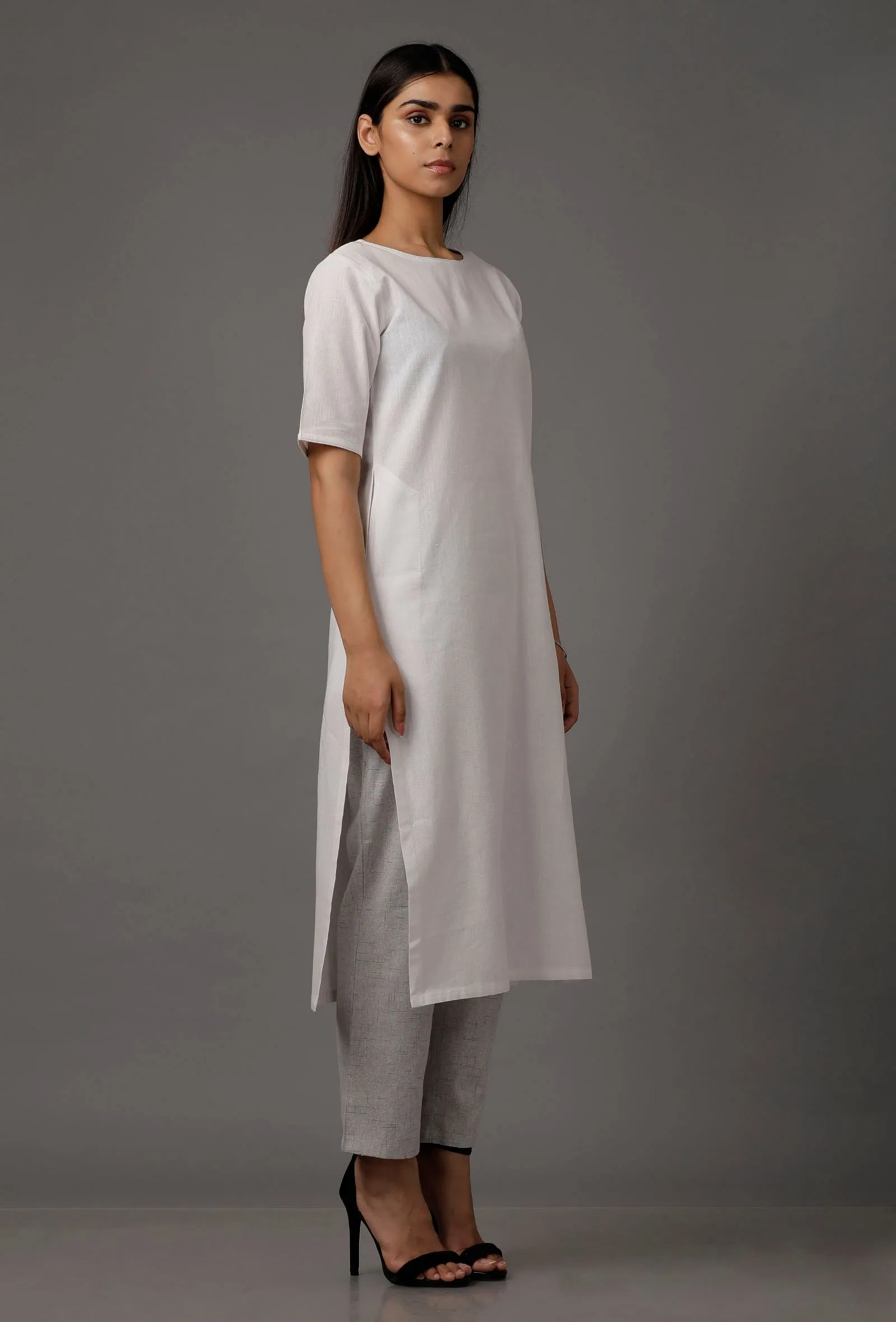 White Pure Woven Cotton Kurta