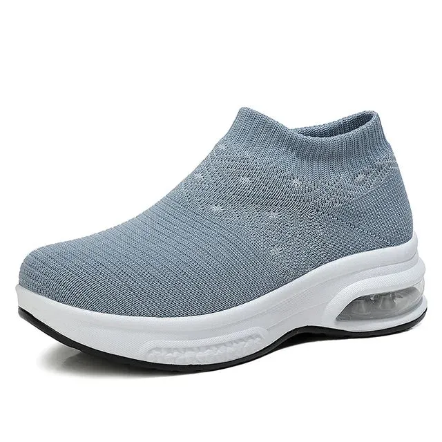 Women Elastic Socks Shoes | Lightweight Geometric Sneaker Pumps | Slip-On Wedges for Spring