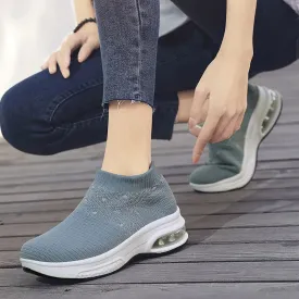 Women Elastic Socks Shoes | Lightweight Geometric Sneaker Pumps | Slip-On Wedges for Spring