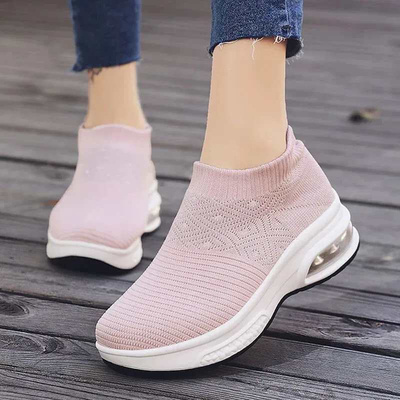 Women Elastic Socks Shoes | Lightweight Geometric Sneaker Pumps | Slip-On Wedges for Spring