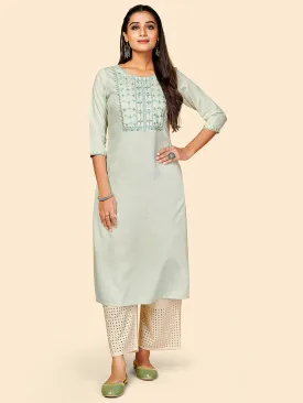 Women'S Embroidered Straight Rayon Light Grey Stitched Kurta