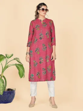 Women'S Foil Print Straight Rayon Pink Stitched Kurta