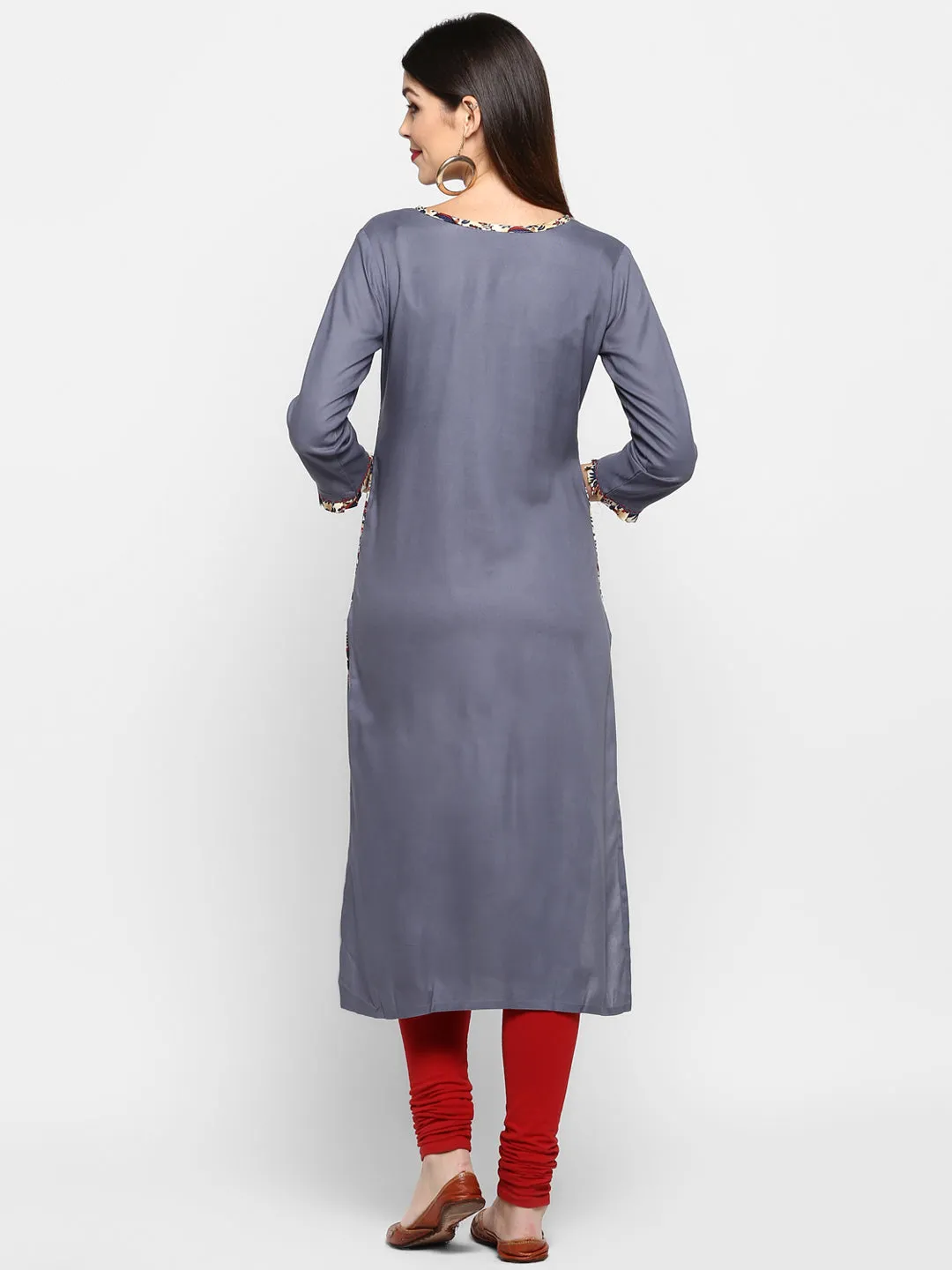 Women'S Grey Color Rayon Straight Kurta  (1Pc)