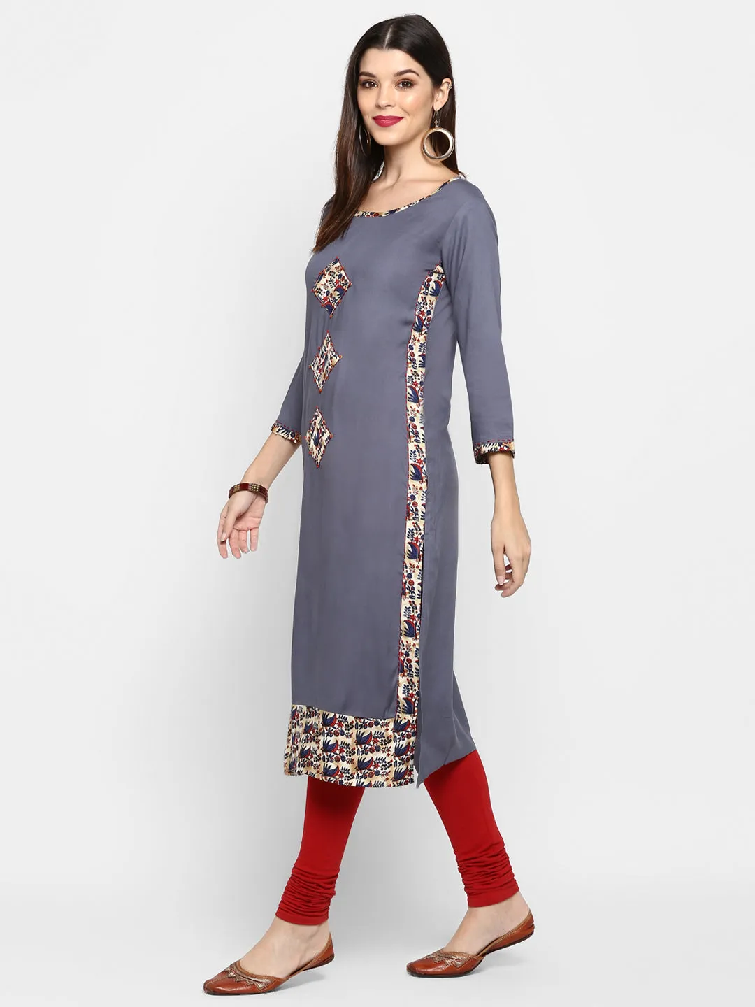 Women'S Grey Color Rayon Straight Kurta  (1Pc)